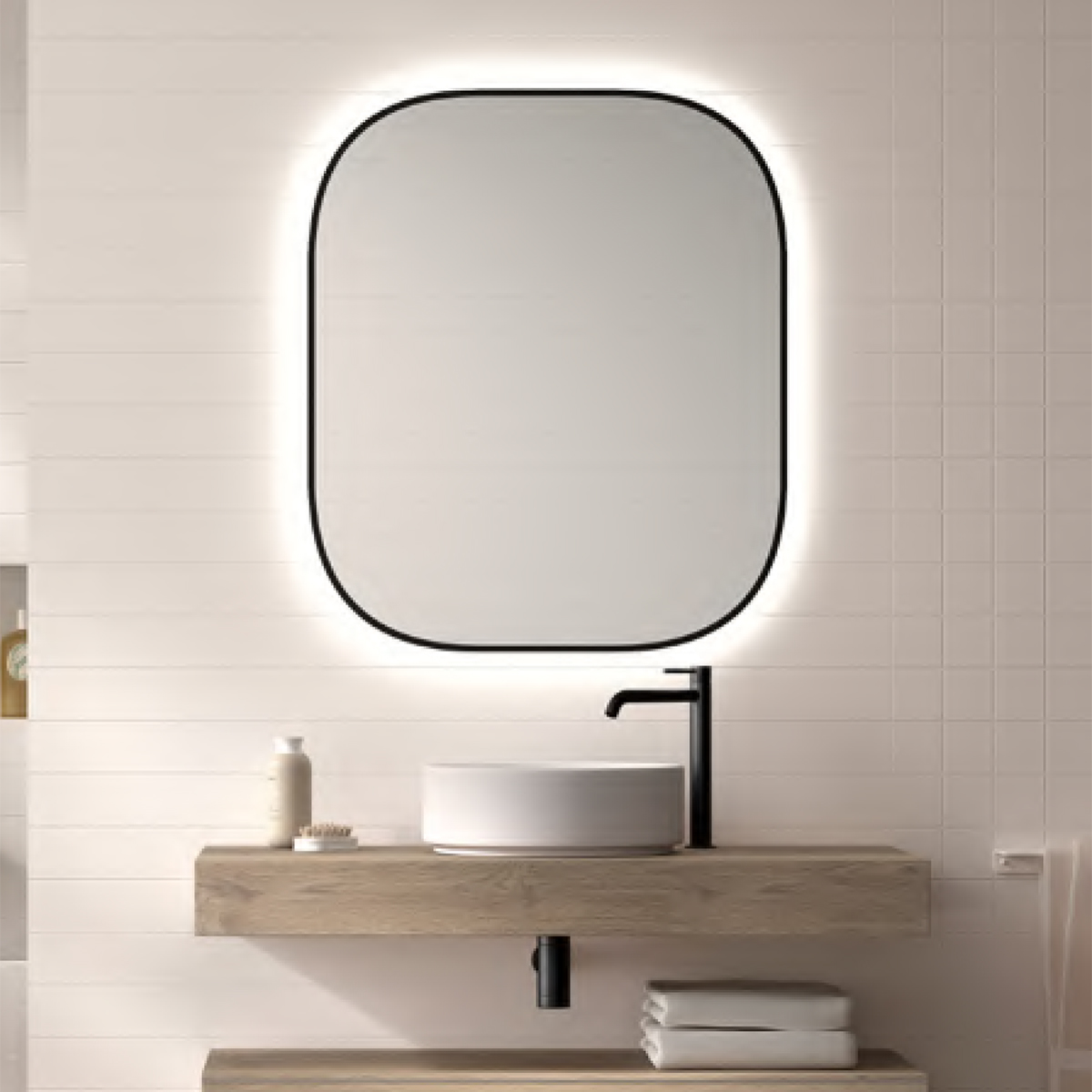Espejo De Baño Retro-iluminado CLOE (Marco negro serigrafiado en el espejo)  - Muebles de Baño Los Pedroches